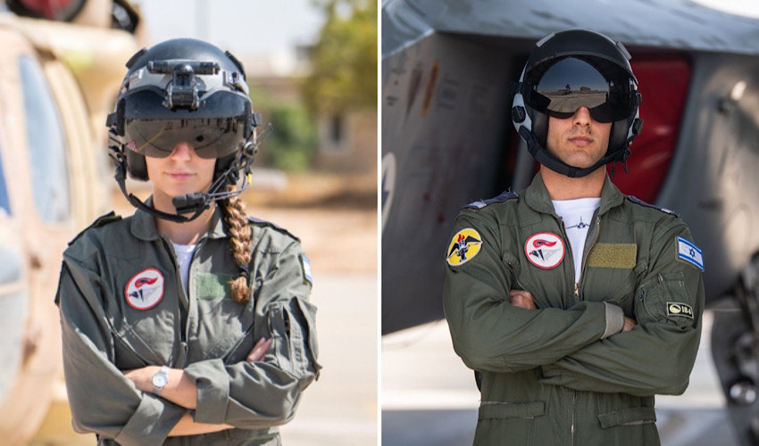 סגן י' (מימין) מסיים קורס טיס, וסגן נ', מסיימת קורס טיס, שניהם מרעננה