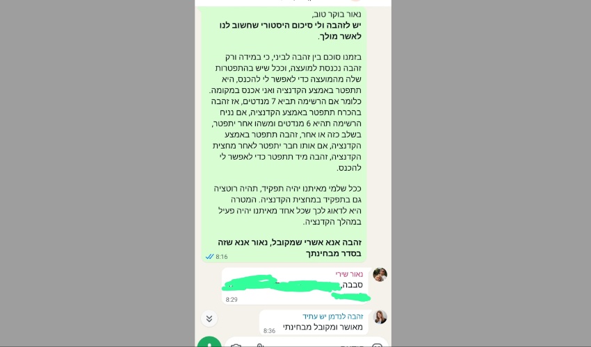 התכתבות וואטסאפ, אורי זנקו זהבה לנדמן